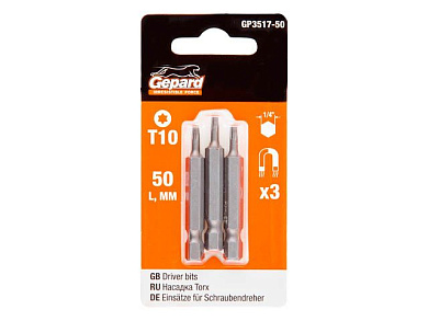 Бита TORX T10 50 мм 1/4'' 3 шт  GEPARD GP3517-50