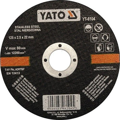 Круг отрезной по нержавеющей стали 125х2,5х22 мм Yato YT-6104