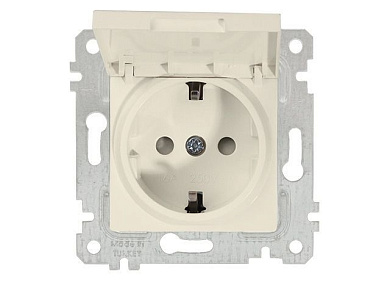 Розетка 1-ая, скрытая, без рамки, с/з, шторки,с крышкой, кремовая, RITA, 16 A, 250 V, IP 20, Mutlusan 22006110202