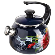 Чайник эмалированный цельноштампованный со свистком 2 л, синий с декором Керченский металлургический завод 43604-102/6-У4Кр