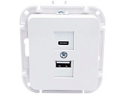 Розетка с двумя USB-разъемами, скрытая, узел белая, Аструм