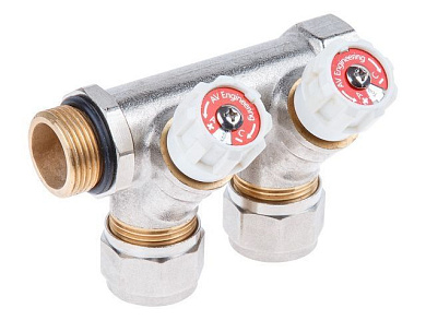 Коллектор с отсекающими вентилями, 3/4"х2 вых., 16х2.0, AV Engineering AVE1132002