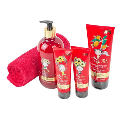 Набор косметики, Гель-парфюм для душа 490 мл+Лосьон-парфюм для тела 200 мл+Крем-мороженое для рук 75 мл+Крем-пилинг для ног 75 мл+полотенце Bio World BW-3