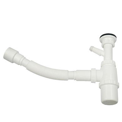 Сифон для умывальника с выпуском 1 1/2 с гофрой D40/50 и выходом под с/м, пластик, белый WISENT GER008