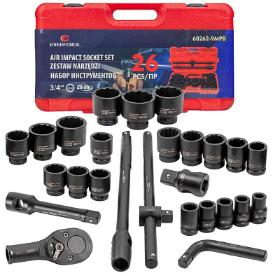 Набор инструментов ударных 26 пр. 3/4'', 12-гр. EVERFORCE EF-68262-9MPB