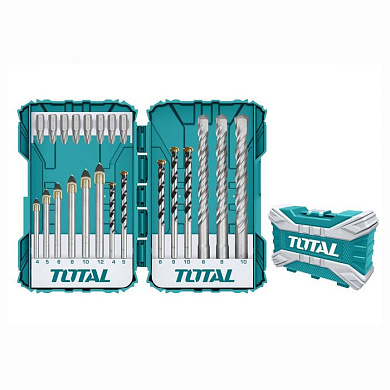 Набор сверл по бетону, стеклу, керамике и бит 22 пр TOTAL TACSDL12201