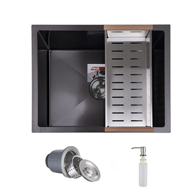 Мойка нерж. сталь, прямоугольная одночашевая, 570*460мм, черный (3,2мм) AKS 79257